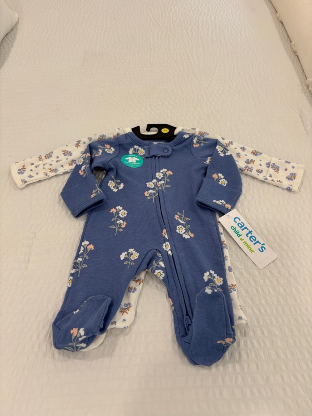 NWT‎ Carters  Blue Floral Footed zip up One-Piece Set (2-Pack)